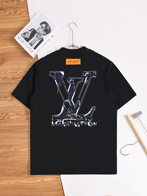 ルイヴィトンコピー 刺繍入りデニムパッチ付きウォッシュ半袖Tシャツ