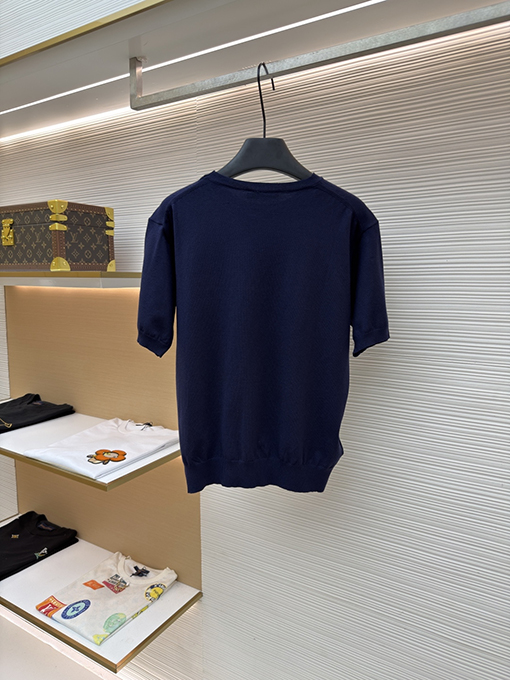 プラダ ロゴ入りインターシャ編みの半袖セーター