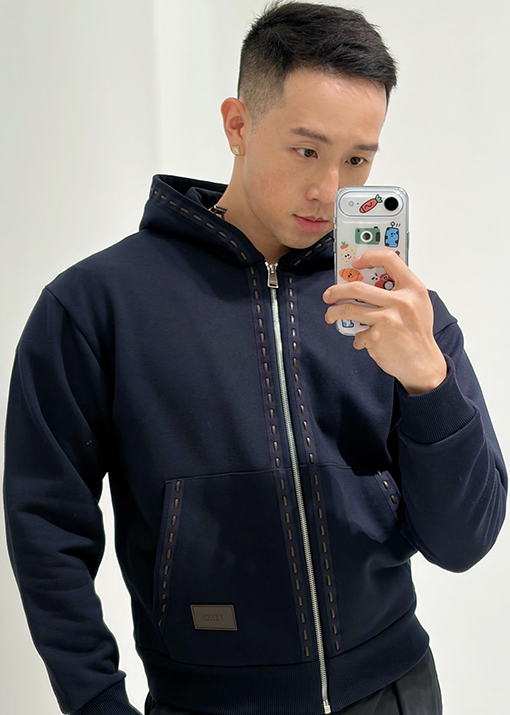 フェンディコピー レザーアップリケスポーツジッパー付きフード付きジャケット