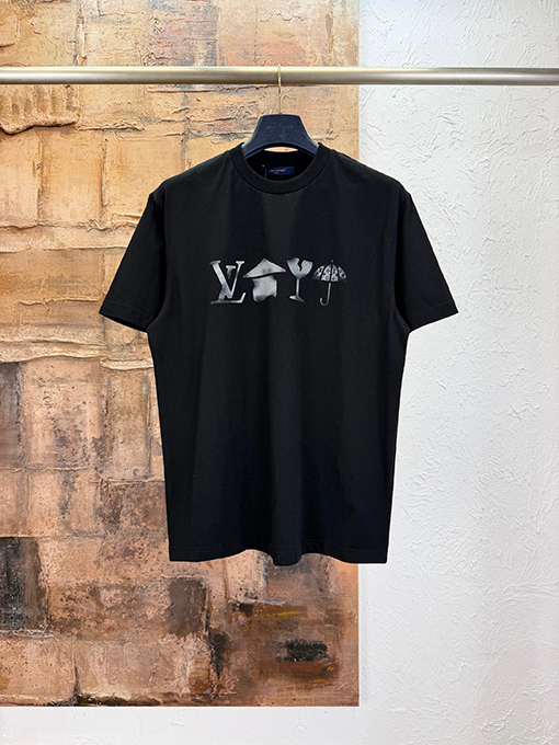 ルイヴィトン 色褪せたプリントの半袖Tシャツ