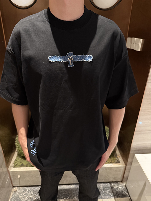 クロムハーツコピー ウォッシュと刺繍カップル半袖Tシャツ