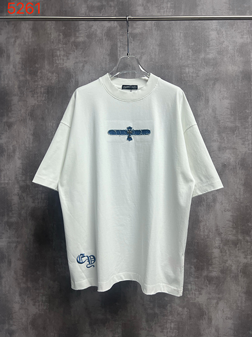 クロムハーツコピー ウォッシュと刺繍カップル半袖Tシャツ