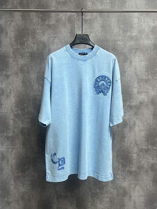 クロムハーツ クラシックウォッシュと刺繍カップル半袖Tシャツ