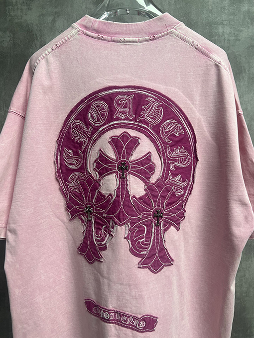 クロムハーツ クラシックウォッシュと刺繍カップル半袖Tシャツ