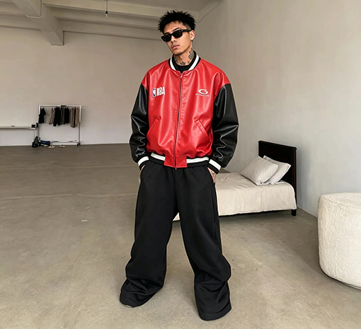 バレンシアガ偽物 BALENCIAGA コラボレーション ブラック＆レッド カラーブロックバッグ No.10 レザージャケット